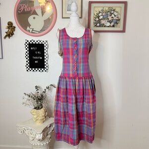 90s Victoria Colorful Plaid Dropwaist Dress